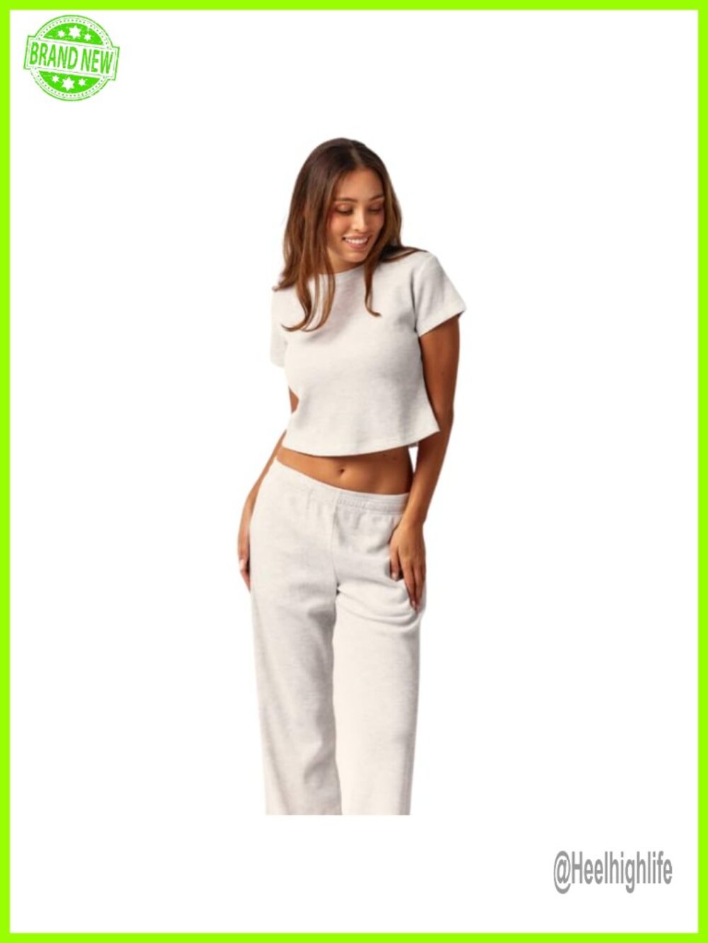 Waffle Knit Lounge Set Baby Tee Sweatpants Women Casual